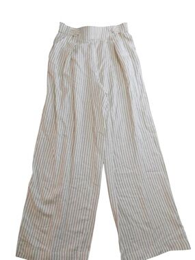 Max Studio Stripe Linen Blend Wide Leg Pull On Linen Pants